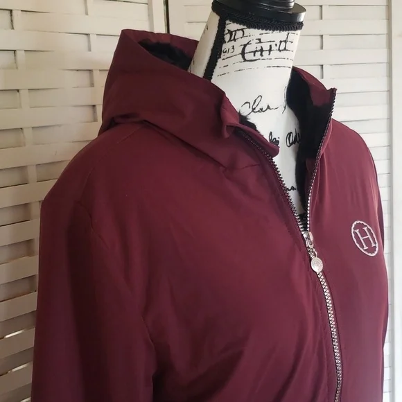 Harcour burgundy full zip equestrian casual faux fur lined woman hoodie jacket - Picture 2 of 8
